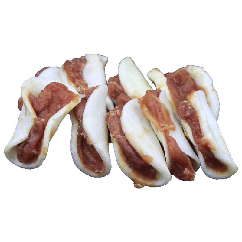 Rawhide chips filled with duck